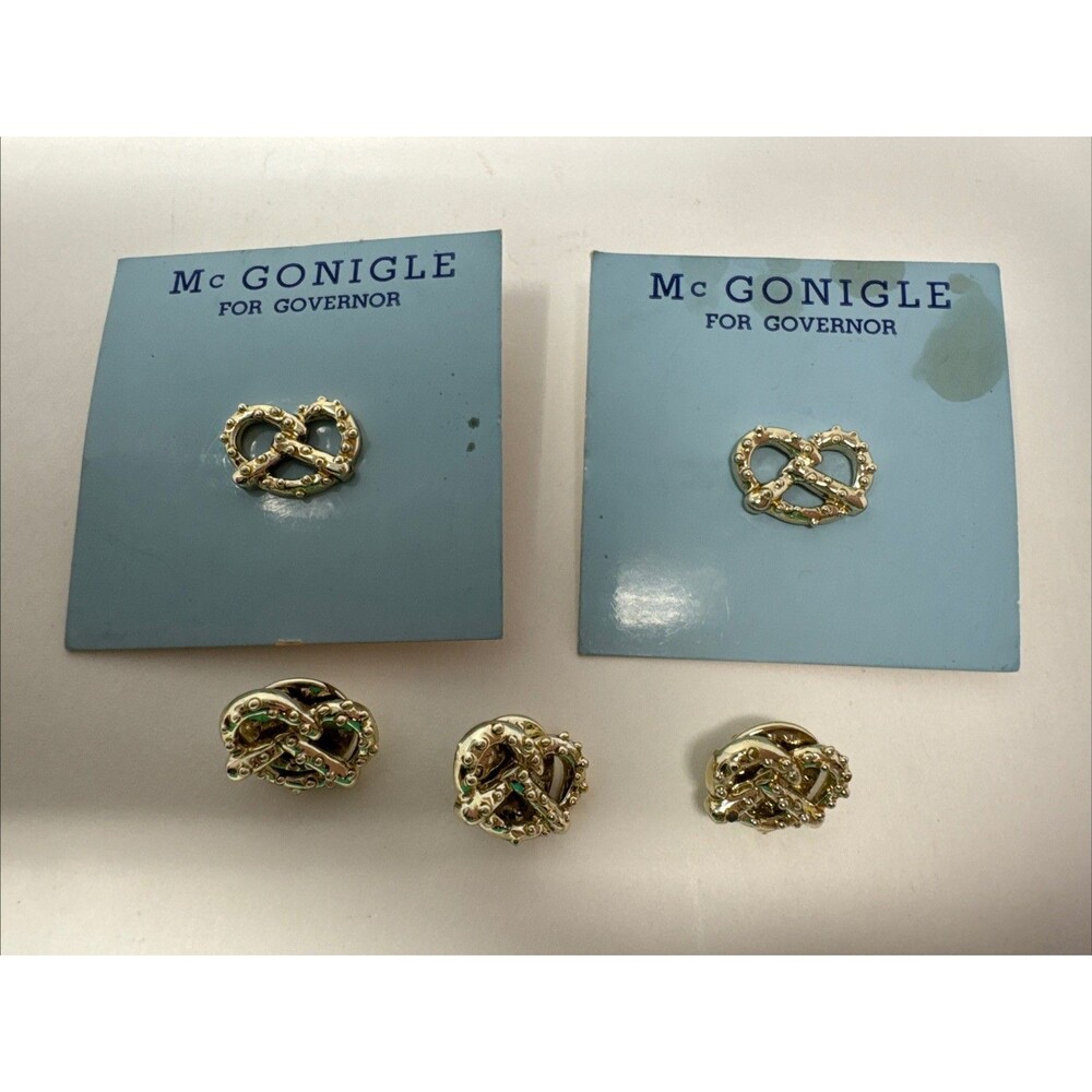 5x Pin Pretzel Gold Tone McGonigle Pennsylvania Governor Political Campaign 1958